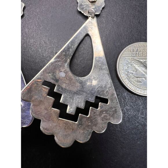 Vintage Navajo Joe Delgarito Sterling Silver Lapis Coral Turquoise Earrings - Picture 10 of 16